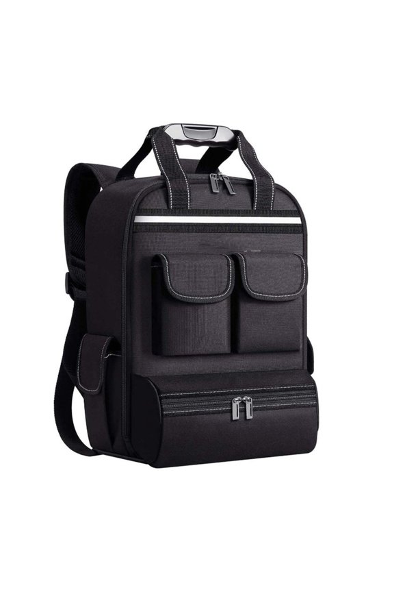 Multi-Pocket Tool Backpack 600D PVC Work Storage Bag with Top Handle and Shoulder Carry for Electricians and Installers