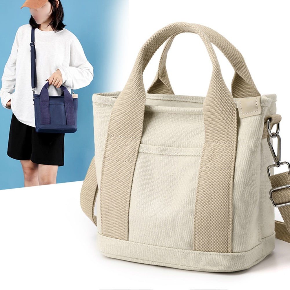 Multi-Pocket Zipper Crossbody Canvas Tote Bags Handbag Satchel Bag in Brown | Small