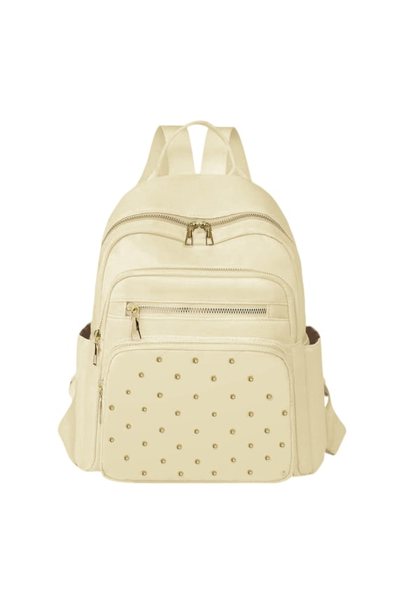 Multi-Pocket Travel Backpack, Women's Fashion Backpack Waterproof Nylon Backpack 34×27×12cm 1 Piece, Off-White Nylon Backpack for Office & Casual Shopping