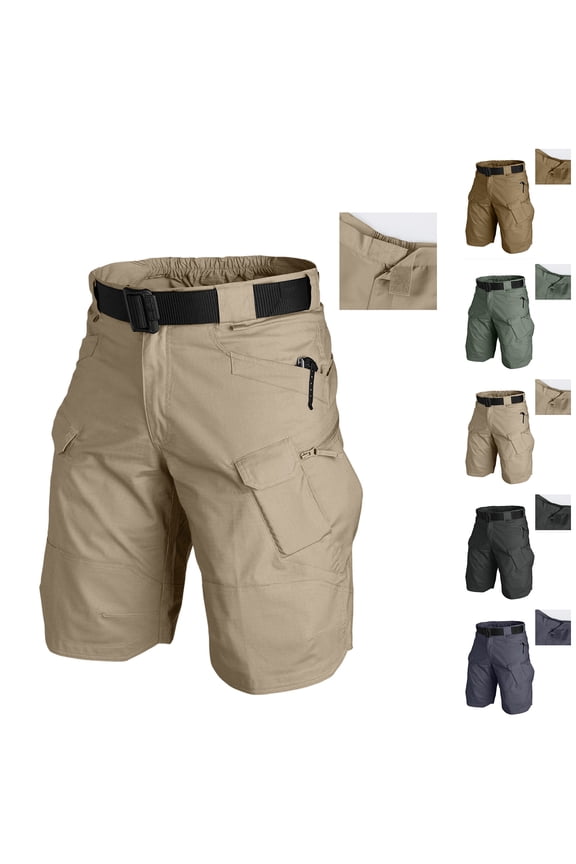 Multi Pocket Work Tactical Shorts for Men Outdoor Casual Painters Shorts Military Combat Hiking Cargo Shorts (No Belt) Khaki L