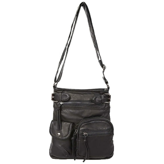 Multi Pockets Soft Washed Leather Crossbody Bag Black