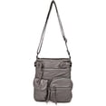 thumbnail image 1 of Multi Pockets Soft Washed Leather Crossbody Bag Grey, 1 of 1