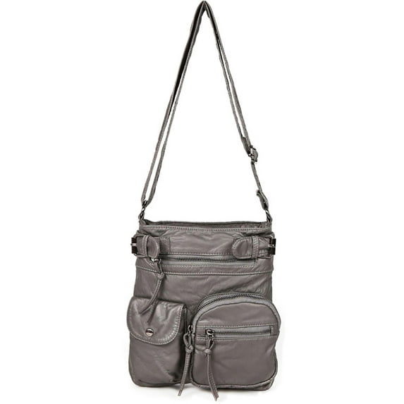 Multi Pockets Soft Washed Leather Crossbody Bag Grey