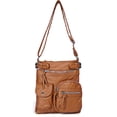 thumbnail image 1 of Multi Pockets Soft Washed Leather Crossbody Bag Light Brown, 1 of 2