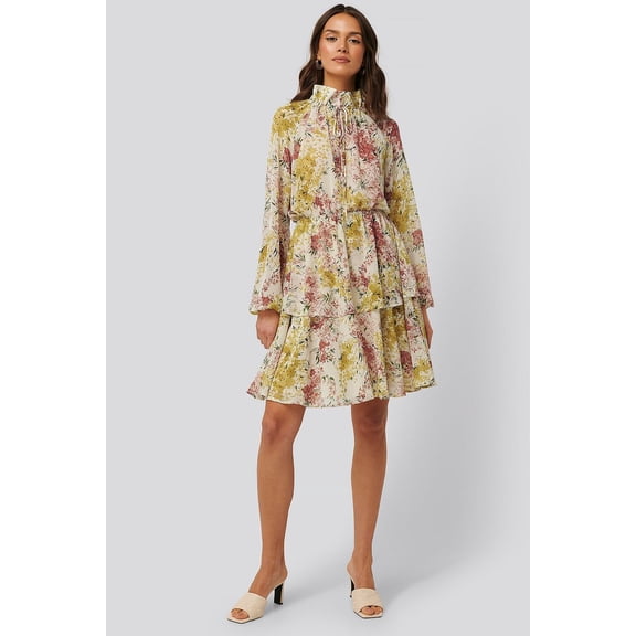 Multi Polyester High Frill Neck Dress