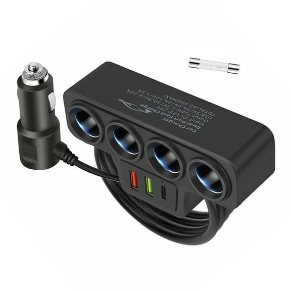 Multi-Port Car Cigarette Lighter Splitter Fast Charge 3 Devices Simultaneously, 120W Power Output