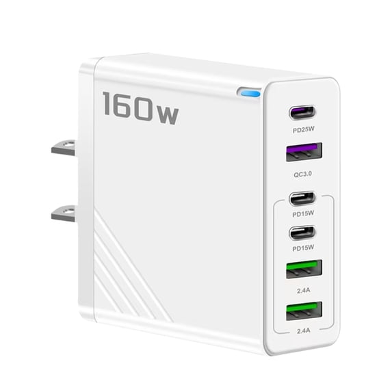 Multi-Port Fast Charging Station - 160W Six-Port USB Charger with Overheat Protection for Simultaneous Device Charging