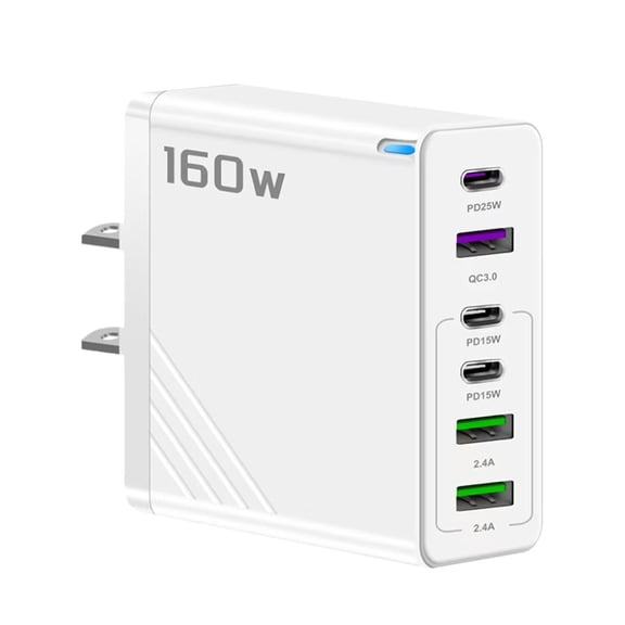 Multi-Port Fast Charging Station - 160W Six-Port USB Charger with Overheat Protection for Simultaneous Device Charging