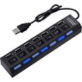 thumbnail image 1 of Multi Port Splitter, 7 Port USB 2.0 Hub, USB A Port Data Hub with Independent On/Off Switch and LED Indicators, Lights for Laptop, PC, Computer, Mobile HDD, Flash Drive for All USB Device, 1 of 9