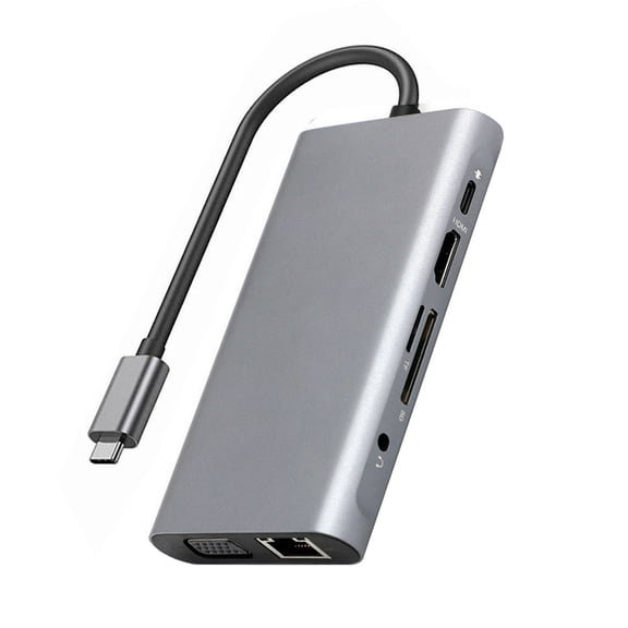 Multi-Port USB-C Hub for MacBook and Windows 10-in-1 Dock with 4K HDMI, Gigabit Ethernet