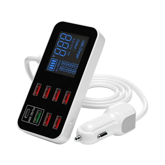 Multi-Port USB Charger 8-Port Car Lighter Charging Station Hub with LCD Display Ultra-thin Car Charger