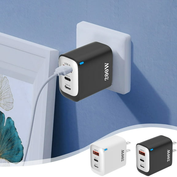 Multi-Port USB Fast Charging Adapter | 1 USB-A + 2 USB-C Ports | 200W Power | Universal for Phones, Tablets, Laptops | 100-240V Input | White | Compact Size | US Plug