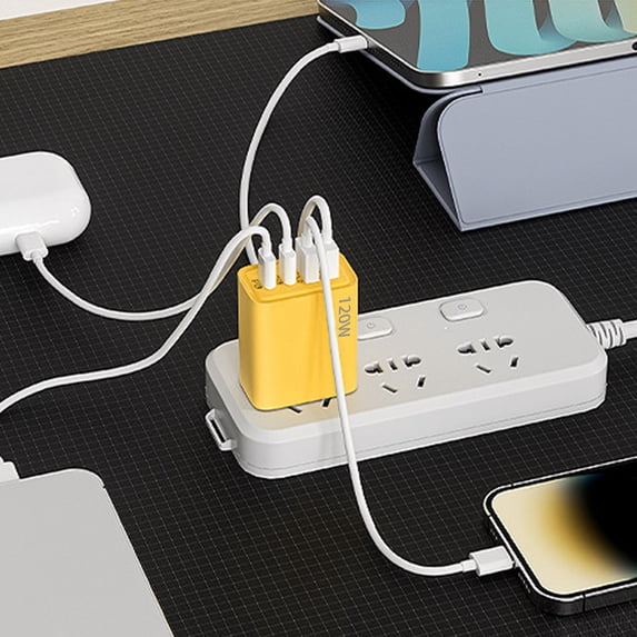 Multi-Port USB Fast Charging Plug, 2 Type C and 1 USB Wall Charger, Compact Phone Adapter for Smartphone Tablet, Travel Office Accessory