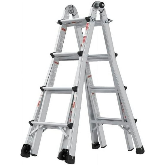 Multi Position Ladder with Wheels and Hinge Lock Adjusters,17 FT Type IA Little Giant Ladder Large Rubber Feet and Non-Slip Steps,Aluminum Ladder,300 LBS Weight Rating
