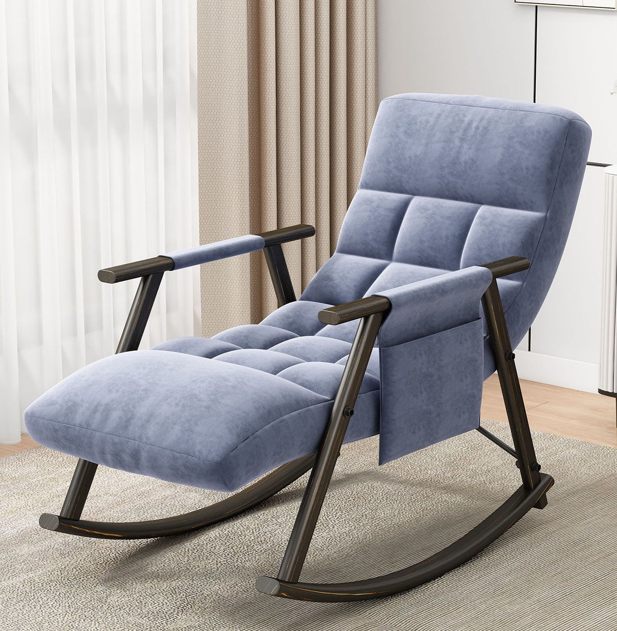 Multi-Position Reclining Rocking Chair Adjustable Back & Footrest Soft Sponge Cushion Gentle Rocking, No Dizziness Easily Foldable & Portable (300LBs) Nursery Glide Chair