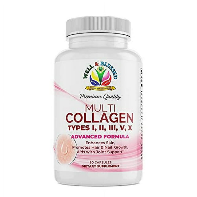Multi Premium Collagen Pills with Vitamin C, E -Tighten Skin, Reduce Wrinkles, Strong Nails, Joints & Hair Growth- Hydrolyzed Collagen Peptides, Anti Aging Skin Care Supplements for Women -90 Capsules