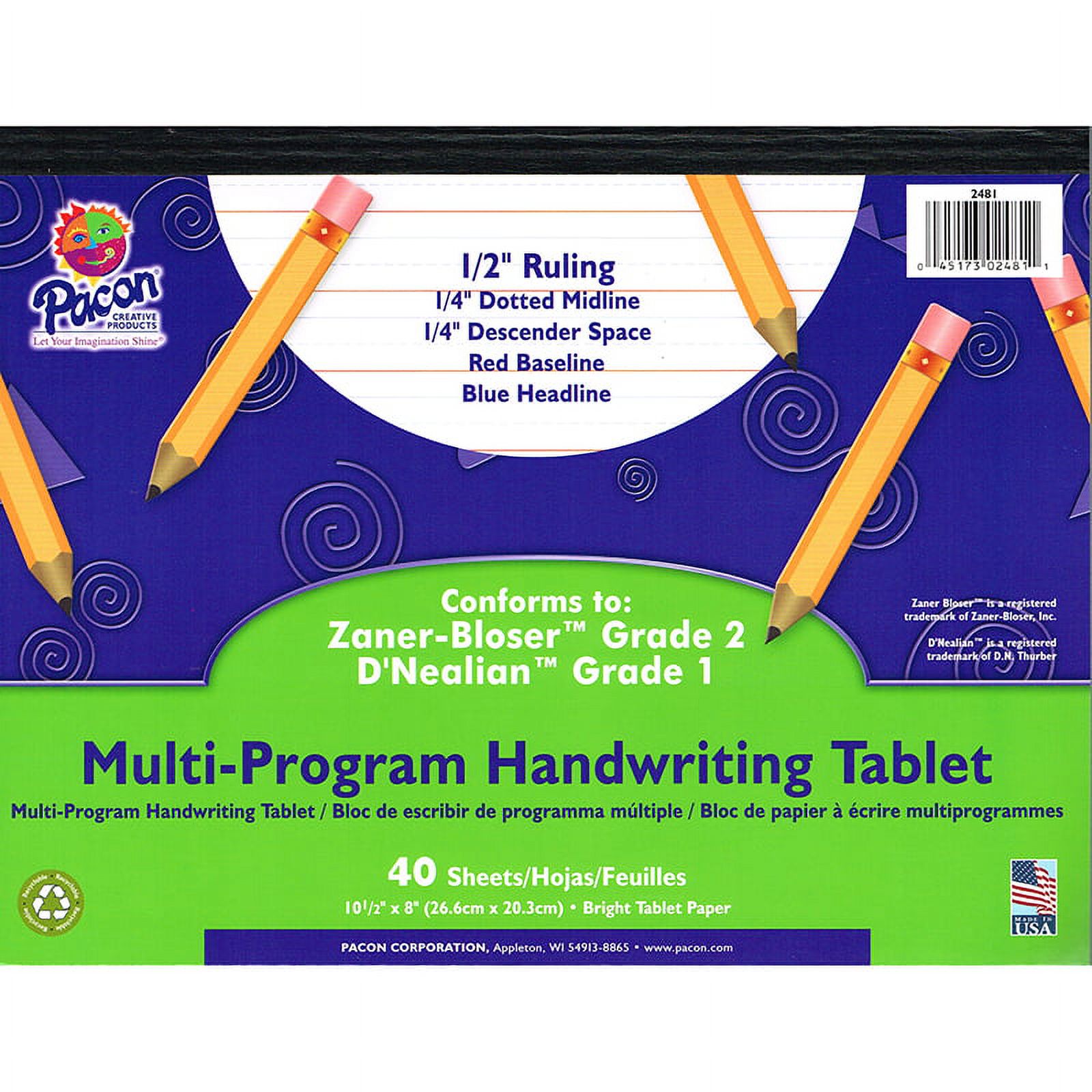 Multi-Program Handwriting Tablet, D'Nealian/Zaner-Bloser, 1/2" x 1/4" x 1/4" Ruled Long, 10-1/2" x 8", 40 Sheets | Bundle of 10 Each - image 1 of 1