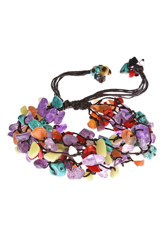 Multi Purple Colorful Stone Cluster Pull Bracelet for Female Adult