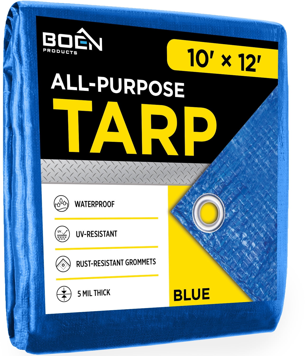 Multi-Purpose 10' x 12' Blue Poly Tarp Cover Heavy Duty 5 Mil Thick Weave Material, Waterproof, Great for Tarpaulin Canopy Tent, Boat, RV or Pool Cover and More, 2Pk