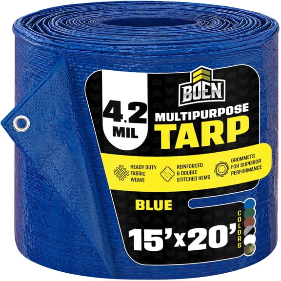 15 ft. x 20 ft. Multi-Purpose Blue Poly Tarp Cover 4.2 Mil Thick Weave Material, Waterproof
