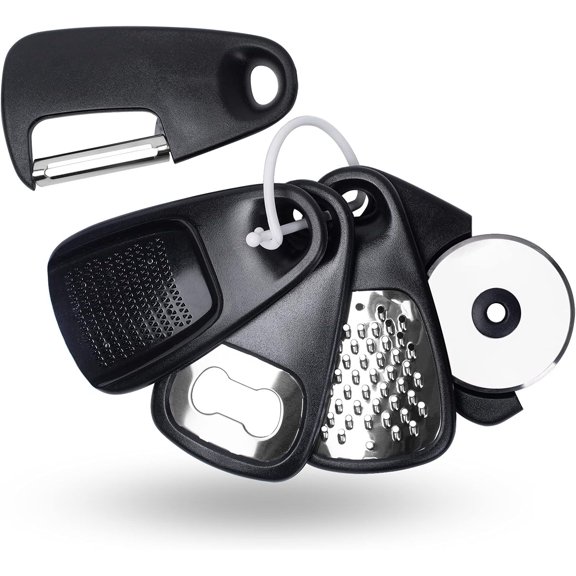Multi-Purpose 5-Piece Kitchen Gadgets Set, Stainless Steel Durable Cooking Tools, All-in-One Kitchen Accessories with Peeler, Grater, Bottle Opener, Pizza Cutter, Garlic Grinder, Practical Gift Set f