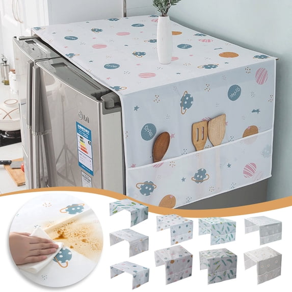 Multi-Purpose Appliance Dust Cover with Side Storage Pockets, Oil & Water-Proof Cotton Linen Protection for Washing Machine, Dryer, Refrigerator, Microwave (1 Pack)