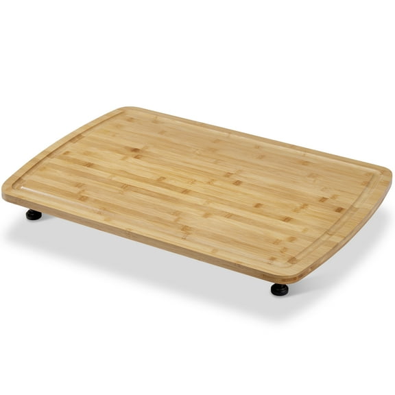 Multi-Purpose Bamboo & Wood Stove Top Cover Cutting Board 30x20 Inch – Adjustable Legs, Juice Grooves, Spacious Chopping Surface – Ideal for RVs, Gas & Electric Stoves, Small Kitchens, Camping