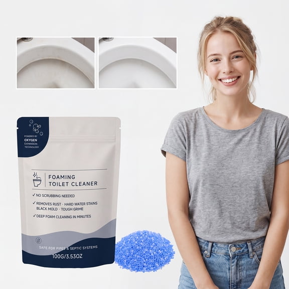 Multi-Purpose Bathroom, Scrub Free Bathroom Cleaner, Hard Water Stain Remover, Rust Stain Remover, 100G 1 Piece 7X5 Inch Septic Safe Foam Formula Designed for Regular Weekly