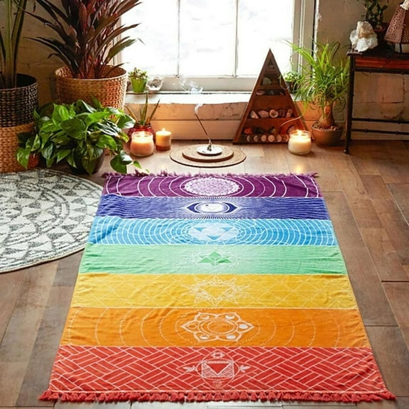 Multi - Purpose Beach Mat Yoga Towel Wall Hanging Tapestry With Stripe Pattern And Yoga - Themed Design, 150X75Cm Size For Beach Activities, Yoga Practice And Home Wall