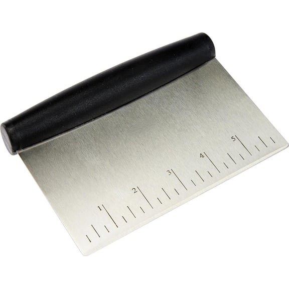Multi-Purpose Bench Scraper, Stainless Steel Dough Cutter with Measurement Marks, Dishwasher Safe, Non-slip Contoured Grip, 6", Black, Silver