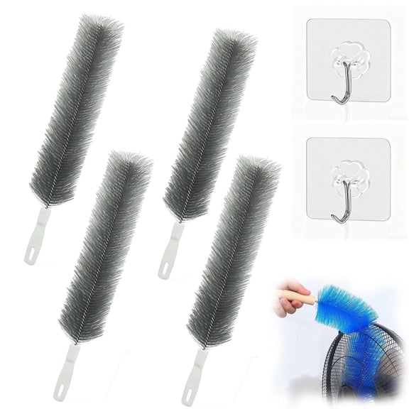 Multi Purpose Bendable Microfiber Head, Bendable Fan Cleaner Brushes Set, 2026 New Fan Cleaner Brush Reusable for Electric Fans Air Conditioning, Home Car Vents, Curtain (4, Blue+Gray)