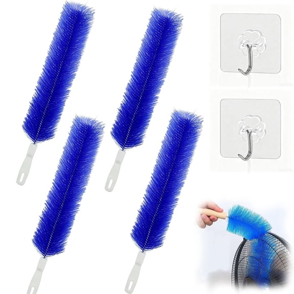 Multi Purpose Bendable Microfiber Head, Bendable Fan Cleaner Brushes Set, 2026 New Fan Cleaner Brush Reusable for Electric Fans Air Conditioning, Home Car Vents, Curtain (4, Blue+Gray)