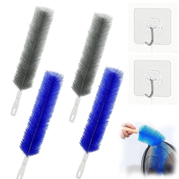Multi Purpose Bendable Microfiber Head, Bendable Fan Cleaner Brushes Set, 2026 New Fan Cleaner Brush Reusable for Electric Fans Air Conditioning, Home Car Vents, Curtain (4, Blue+Gray)
