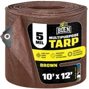 BOEN 12 ft. x 12 ft. Multi-Purpose Blue Poly Tarp Cover 5 Mil Thick Weave Material, Waterproof