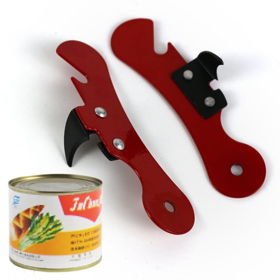 Multi Purpose Can Opener Portable Can Opener Bottle Opener 2 in 1 Kitchen Gadget Heavy Duty Jar Opener Alloy Manual Can Opener (Red)