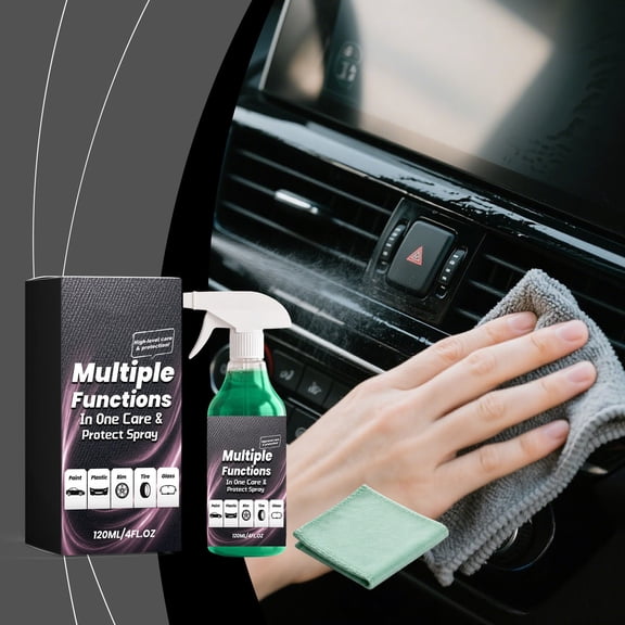 Multi Purpose Car Care Spray, 4 fl oz Nursing Protection for Paint Plastic Wheel Hub and Tire, Wet and Dry Two Use with Towel