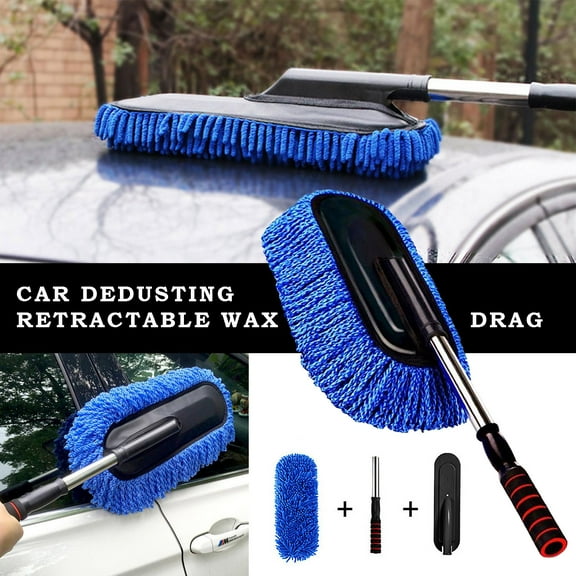 Multi Purpose Car Cleaning Brush with Retractable Handle, Extendable Pole for Truck and SUV, Soft Bristle Auto Detailing Tool for Paint and Glass, Long Reach Scrubbing Brush