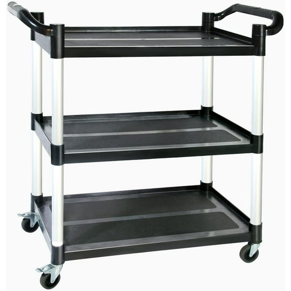 Wheeled Utility Cart, 3-Tier Rolling Cart with Wheels, Heavy Duty 510 lb Food Service Cart, (Black)
