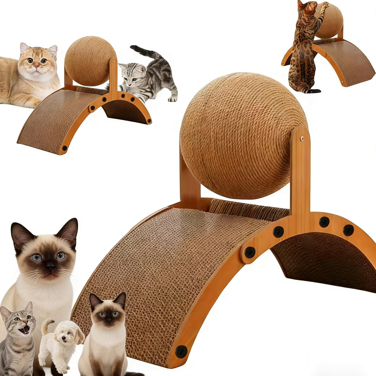 Multi-Purpose Cat Scratcher with Dangling Ball Toy – Tall Scratching Column for Nail Sharpening, Sturdy Sisal Scratch Post for Indoor Cats & Kittens (1 Pet Toy)