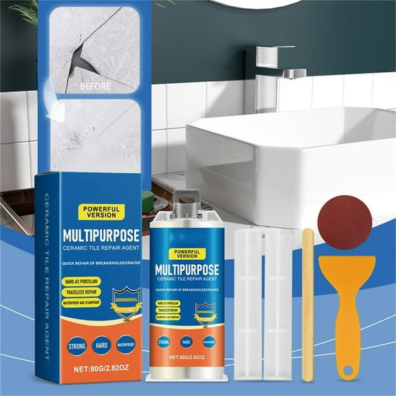 Multi Purpose Ceramic Tile Repair Paste, High and Low Temperature Resistant Filler, Strong Adhesion Repair Kit, 1 Tube 80g Epoxy Resin Formula with Tools