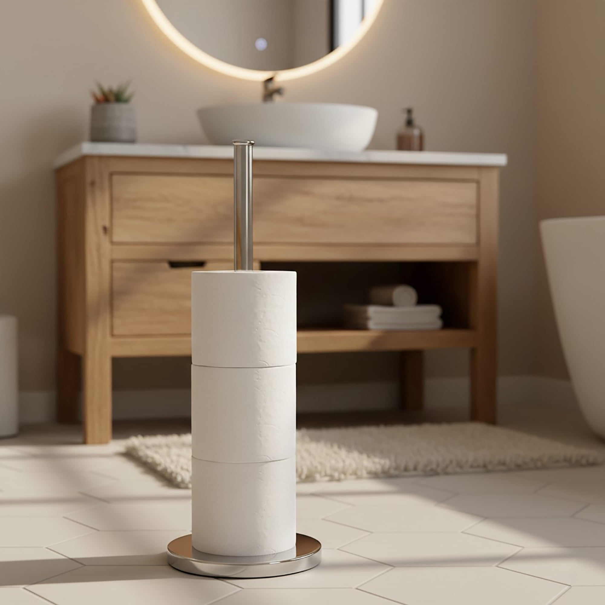 Silver Toilet Paper Holder Stand
