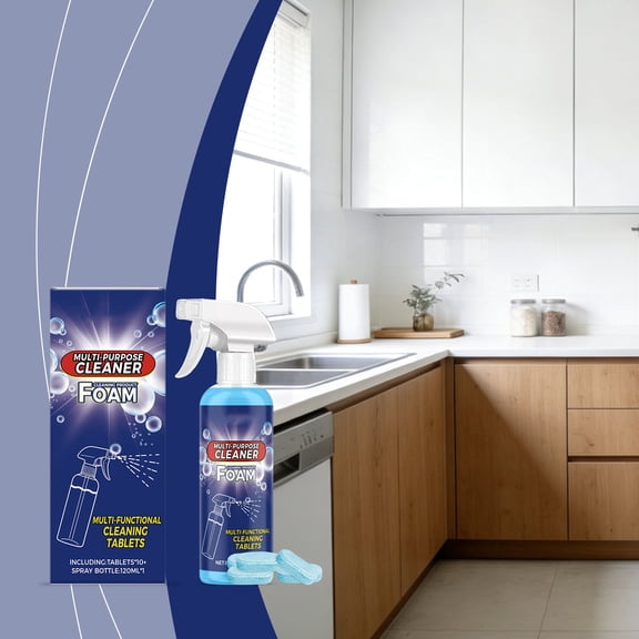 Multi Purpose Cleaner Spray with Tablets Set, Kitchen Bathroom Stain Remover for Countertops Walls Fixtures, 2 in 1 Combo