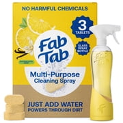 FabTab Multi-Purpose Cleaner Tablets with Refillable Glass Bottle Spray, Chemical-Free, Multi-Surface Cleaner, Citrus Blossom Scent, 3 Count