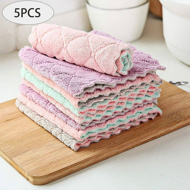 5pcs Random Color Kitchen Towel And Dishcloth Set, Dish Towel For