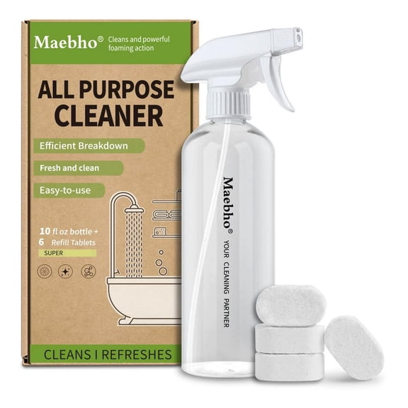 Multi-Purpose Cleaning Tablets, 6-Count Effervescent Refill for Spray Bottle, for Kitchen and Bathroom Surfaces