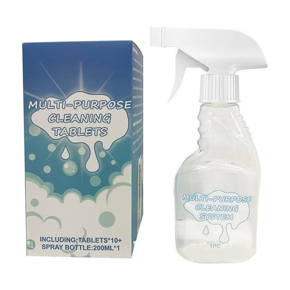 Multi-Purpose Cleaning Tablets with Refillable Spray Bottle, 10 Tablets, 200ml, All-Purpose Cleaner for Home, Kitchen, Bathroom, Office