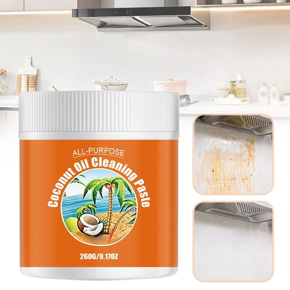 Multi-Purpose Coconut Oil Cleaning & Polishing Paste 260G, Heavy-Duty Kitchen Cleaner for Stovetops, Ovens, Pots, Pans, Grills & Surfaces, Natural Stainless, Ceramic, Glass & Tile Polish, Orange