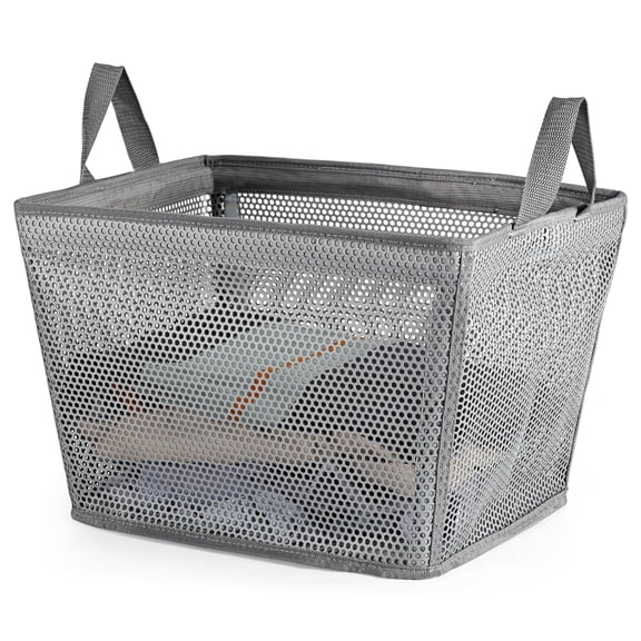 Multi‑Purpose Collapsible Mesh Laundry Hamper, Space‑Saving Waterproof Organizer Basket for Household&Outdoors Storage,Gray,27L