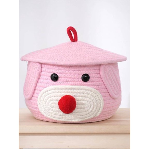 Multi-Purpose Cute Jute Basket with Lid Storage Baskets for Bathroom Living Room & Kitchen Organiser Vanity First Aid Box (pink)