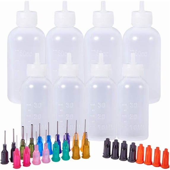 Multi Purpose DIY Precision Tip Applicator Bottles Set - 8 1 Ounce/1.7 Ounce Bottles 18 Tips 8 Caps - DIY Quilling Glue Applicator Oiler Bottle DIY
